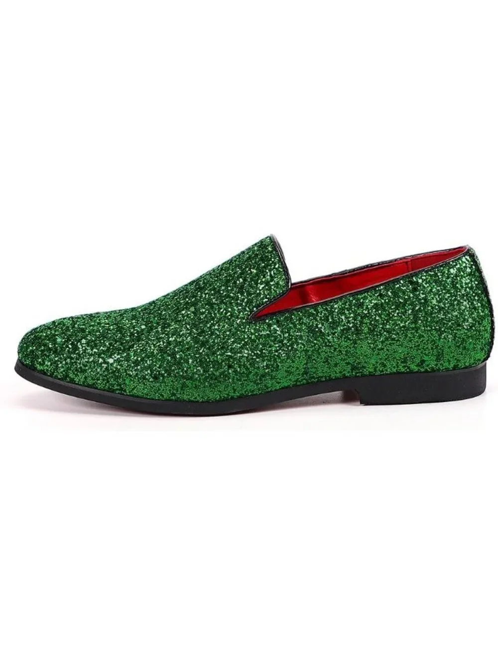 Men's Green Leather Glitter Sparkly Loafers Slip On Tuxedo Formal Events Shoes